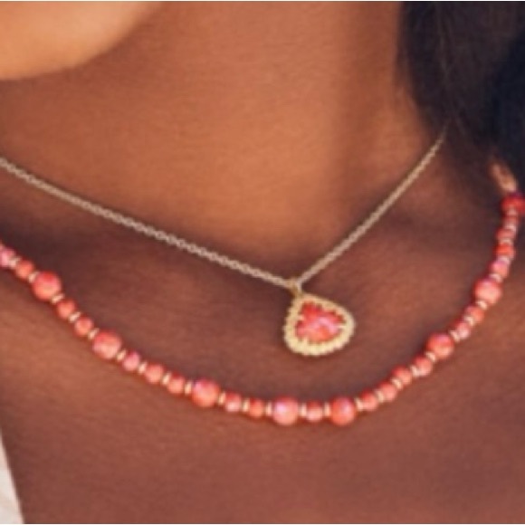 COPY - Kendra Scott gold beaded strand necklace-bronze veined red and fuschia m… - Picture 2 of 2